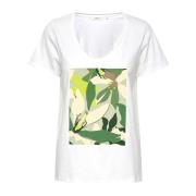 Grøn Blomsterprint Grafisk T-shirt