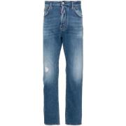 Faded Distressed Slim-Cut Jeans
