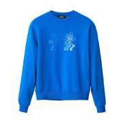 Blå Print Langærmet Sweatshirt