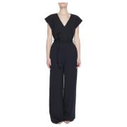 Sort V-hals Jumpsuit Kort Ærme