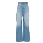 Denim Wide Leg Jeans med Frayed Detaljer