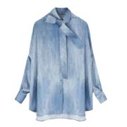 Blå silke ombre skjorte med sløjfedetalje