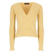 Orange Paillet V-Hals Cardigan Sweater