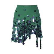 Grøn Sequin Mini Nederdel Asymmetri