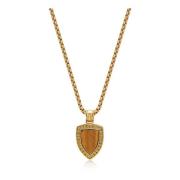 Gold Necklace with Brown Tiger Eye Shield Pendant