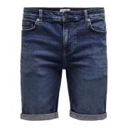 Slim Fit Jeans-Shorts med Bæltestrop