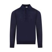 Navy Blue Merino Wool Polo Sweater