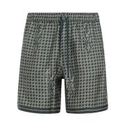 Grøn Silke Staggered Hounds Tooth Shorts