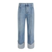 Blå Bomuld Jeans Mid-Rise Stonewashed
