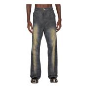 Beskidt-effekt farvede jeans med mellemhøj talje