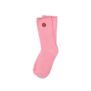 Blomstret lyserøde sokker med broderet Boke Flower