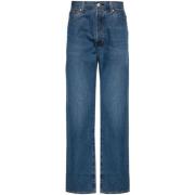 Blå Denim Jeans med Whiskering Effekt