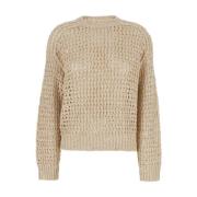 Beige Crewneck Sweater med Micro Sequins