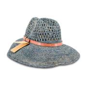 Denim Straw Hat med Læder Trim