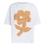 bomuld t-shirt med ordgitter blomsterprint