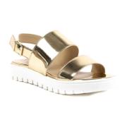 Guld Metallic Læder Sandaler med Hæl