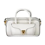 Hvidt læderhåndtaske med flere lommer