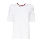 Hvid Bomulds T-shirt med Halskæde