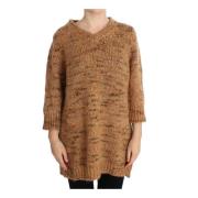 Oversize V-Neck Sweater Brun Uld