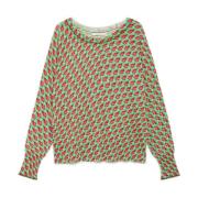 Trykt Bomuldssweater med Lurex-detaljer