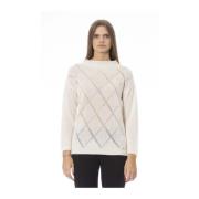 Beige Wool Ribbed Neck Sweater