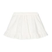 Hvid Bomuld Poplin Nederdel med Elastisk Talje