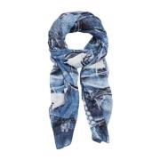 Blå Print Tørklæde Polyester Kvinder Efterår/Vinter
