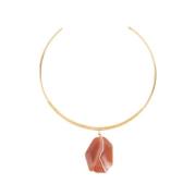 Pink Agate Gold Choker Necklace