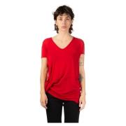 Rød Asymmetrisk V-Hals T-Shirt