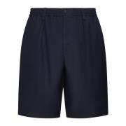 Marineblå Uld Plisseret Shorts
