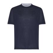 Blå Lagdelt Silke-Bomuld T-shirts Polos