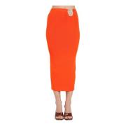 Orange Midi Blyant Nederdel med Insekt Spænde