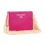 Fuchsia Frynse Rafia Pochette Taske