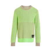 Ribbet tofarvet rundhals sweater