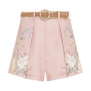 Pink Floral Tuck Shorts