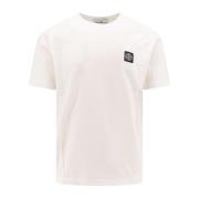 Hvid Crew-neck T-shirt med Logo Patch