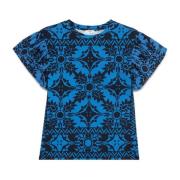 Mønstret T-shirt med Poplin-ærmer
