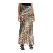 Leopard Print Chiffon Maxi Nederdel