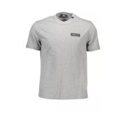 Grå Bomuld T-Shirt, Kort Ærme, Crew Neck, Bagtryk