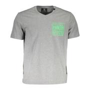 Grå Bomuld T-Shirt med V-Hals og Print