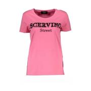 Elegant Pink Broderet Tee med Kontrastdetaljer