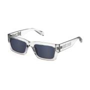Gennemsigtige grå solbriller med blå linser