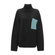 Ribstrik Sweater med Kontrastlomme