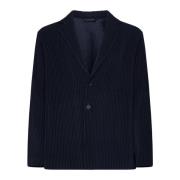 Navy Blue Plisseret Blazer Jakke