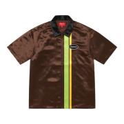 Satin Zip Up Work Shirt Brown