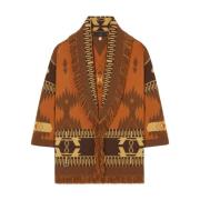 Jacquard Cardigan Sweater Multicolor Fringe