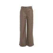 Beige Faux Leather Cargo Pants