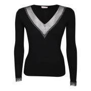 Sort Rhinestone V-Hals Sweater