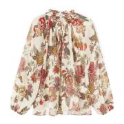 Indisk Stil Blomstret Crepe Bluse