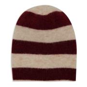 Burgundy Alpaca Uld Beanie To-Tone Striber